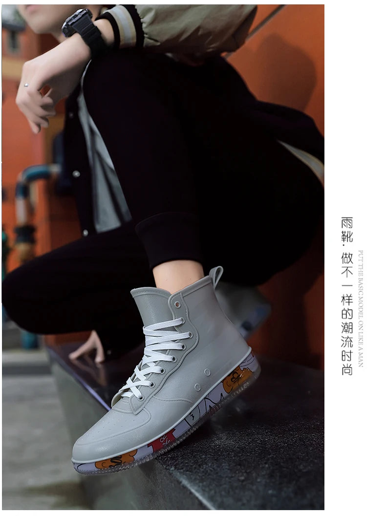 Men Rain Boots Fashion Trendy Nude Boots Anti-skid Work Chef Shoes Durable Waterproof Rubber Fishing Shoes Male Sneakers 2023New
