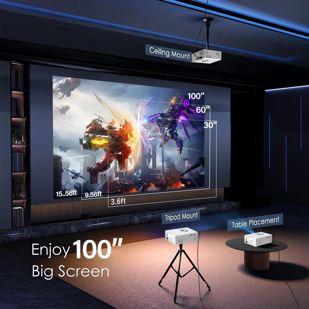 Mini Portable LED Projector | Home Theater & Outdoor Cinema Supports 4K