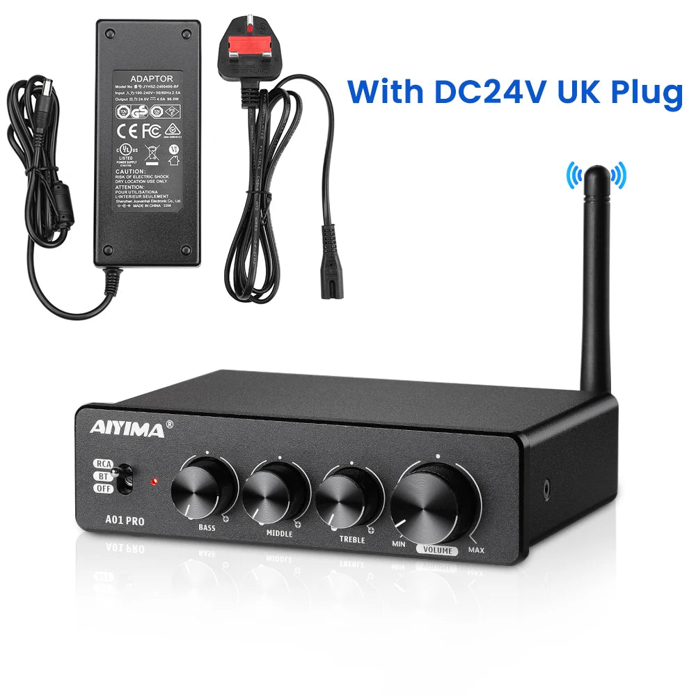 AIYIMA Audio A01 Pro TPA3116D2 Bluetooth Sound Power Amplifier 100W Mini Hifi Class D Stereo Amp Bass Treble for Home Theater