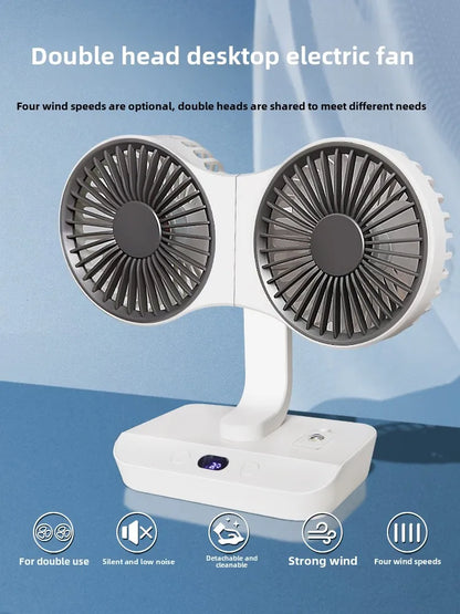 2024 New Multi-Function Double-Head Shaking Fan 4-Gears Adjustable High-Definition Digital Display Night Lights Portable Fan