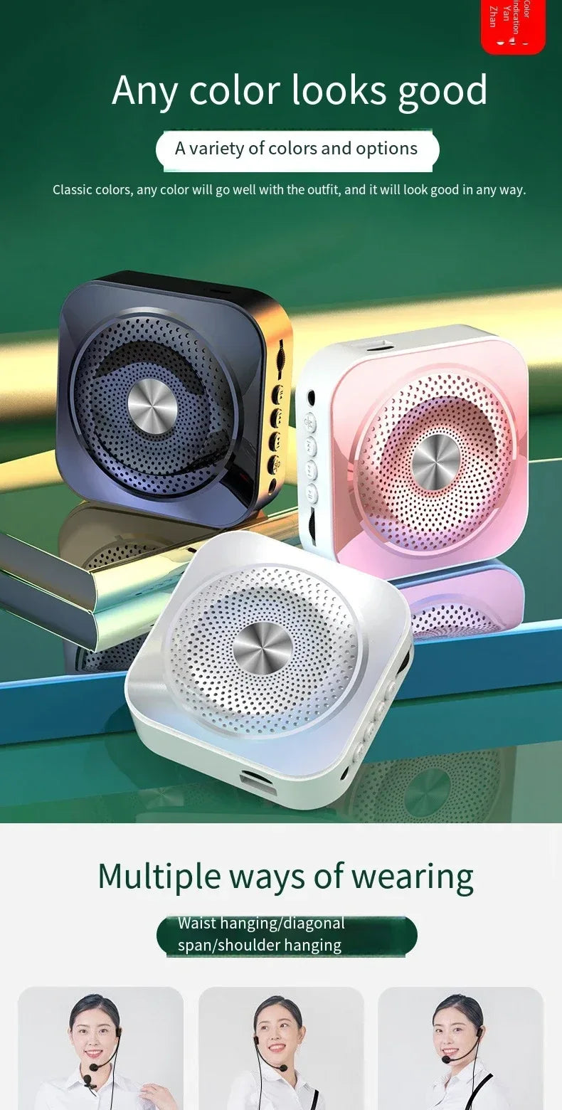 Mini Bee Megaphone Portable Charge Bluetooth4.0 Compatible Megaphone With Lavalier Microphone Waist Hanging Voice Amplifier TF