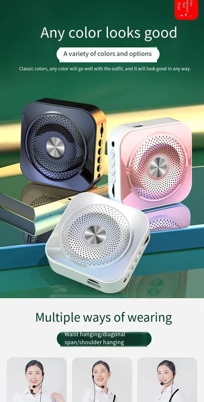 Mini Bee Megaphone Portable Charge Bluetooth4.0 Compatible Megaphone With Lavalier Microphone Waist Hanging Voice Amplifier TF