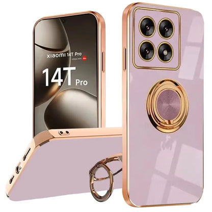 Luxury Plating Silicone Magnetic Holder Stand Case For XiaoMi 13T 14T Redmi 13C 14C 4G Note 12 13 14 Pro Plus 5G Back Cover