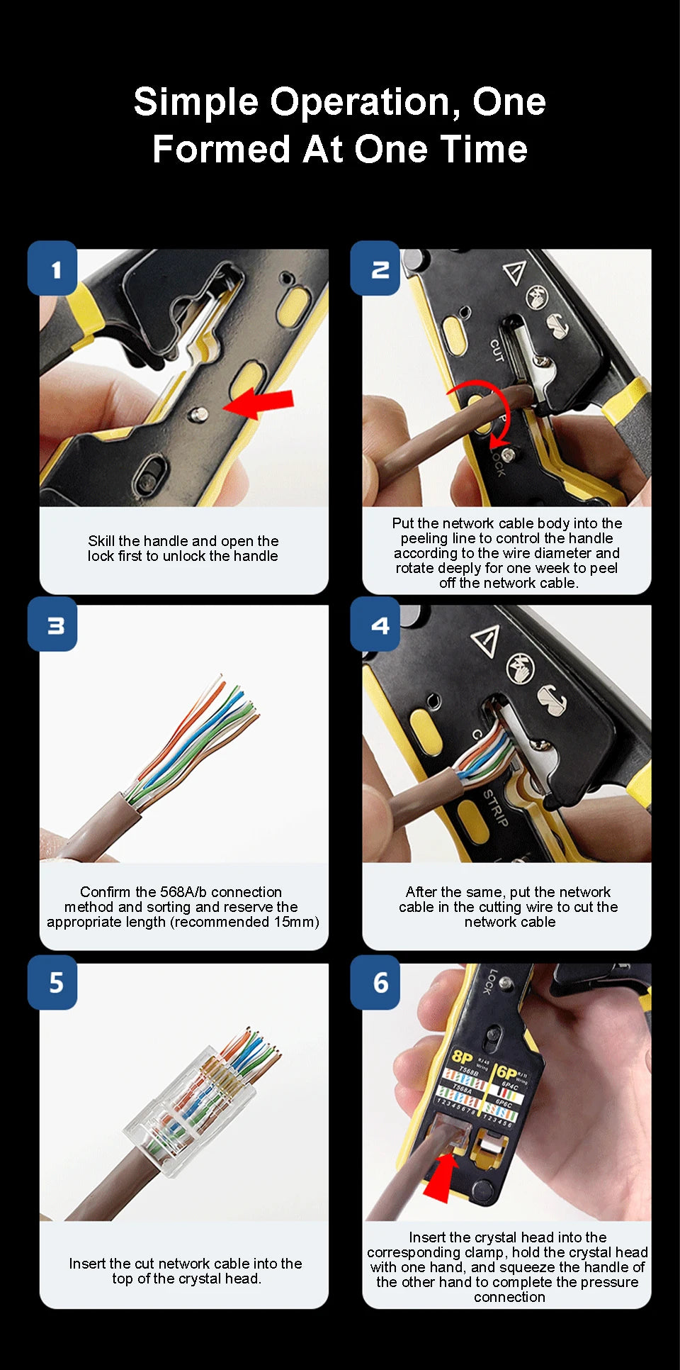 ONTi RJ45 Cat7/6/6A/5E Connector and RJ45 Crimp Tool Pass Through Crimper for 8P8C with Replacement Blade Cable Stripper