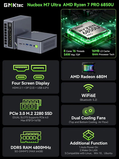 GMKtec Mini PC K11 K8 PLUS M7 AMD Ryzen R9 8945HS R7 8845HS 6850H Windows 11 WiFi6 2*DDR5 USB4.0 2.5G LAN OCulink Gamer Computer