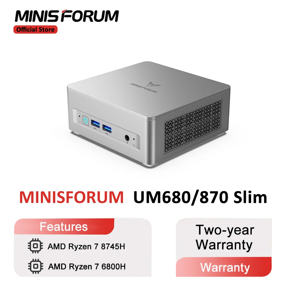 MINISFORUM Mini PC UM870 Slim AMD Ryzen 7 8745HMini Computer Window 11 DDR5 32GB 1TB SSD UM680 Slim AMD Ryzen 7 6800H  Gaming PC