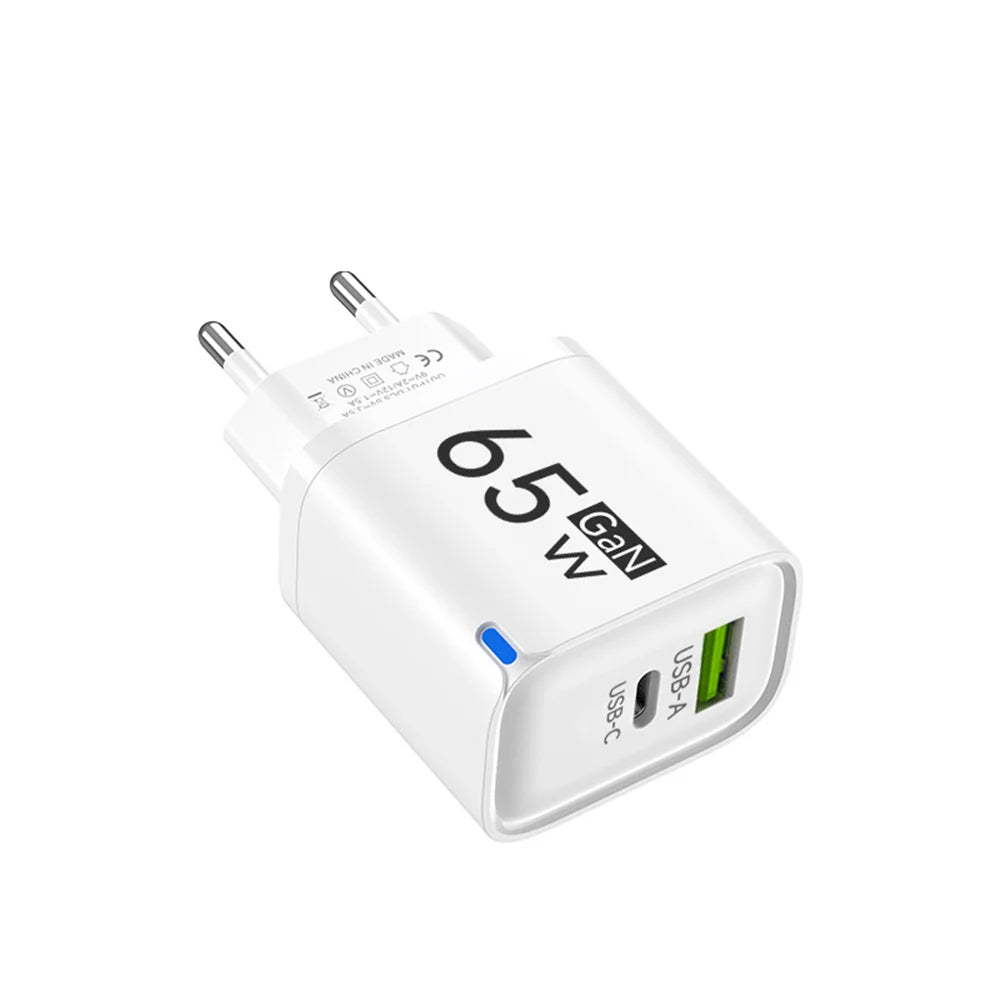 GaN 65W USB C Charger 3 Ports Quick Charge 3.0 QC3.0 Fast Charger Travel Wall Adapter for iPhone Samsung Xiaomi Huawei EU UK US
