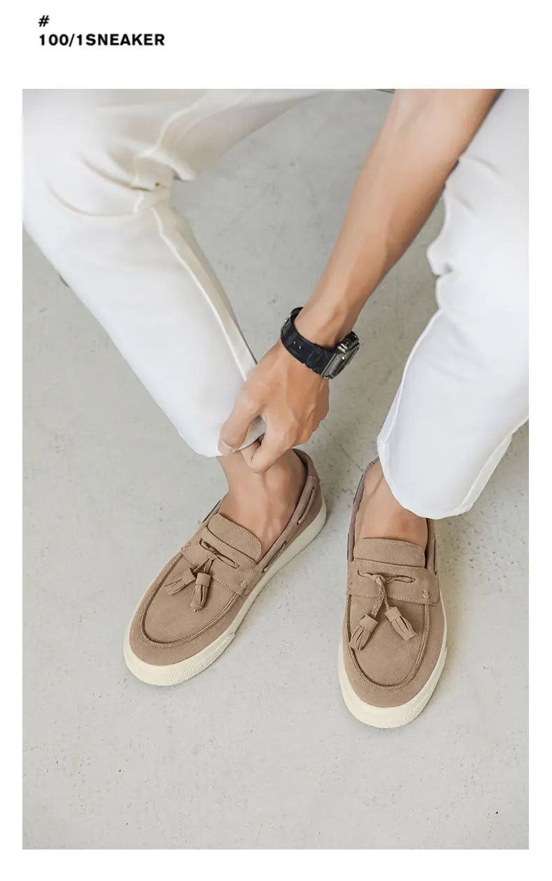 2025 Men Flat Loafers Frosted Suede Flat Shoes Comfortable Non Slip Trendy Fashion Loafers Lightweight Outdoor Casual Shoes