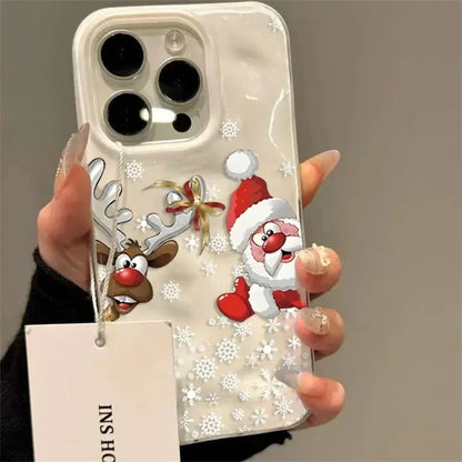 Christmas Reindeer and Santa Claus Folds Texture Phone Case For iPhone 17 Air 11 12 13 14 15 16 Pro Max Plus Silicone Soft Cover