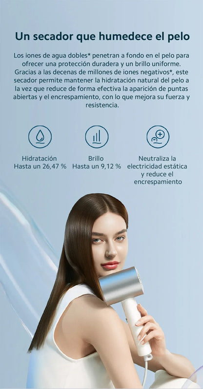 Official｜Xiaomi Water Ionic Hair Dryer H500｜Terapia de iones de agua doble｜Flujo de aire ultraalto de 20 m/s｜Cuerpo de metal"