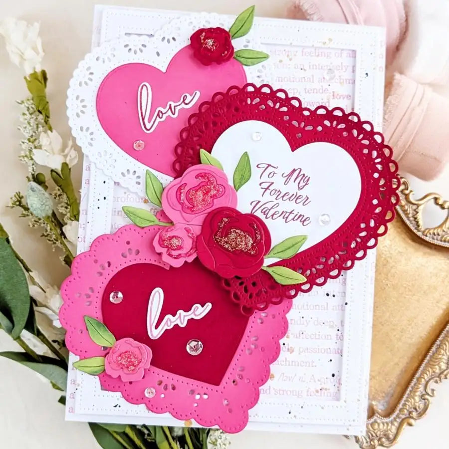 Valentine's Day Love Heart Bouquet Metal Cutting Dies Clear Stamps Breath Stencil Hot Foil DIY Making Card Scrapbook Embossed Te