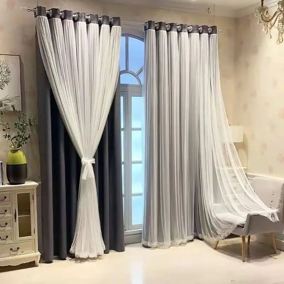 Nordic Style Solid Color Cloth Yarn Integrated Blackout Curtain Modern Bedroom Shade Curtains Living Room Luxury 나비주름 커튼 Шторы