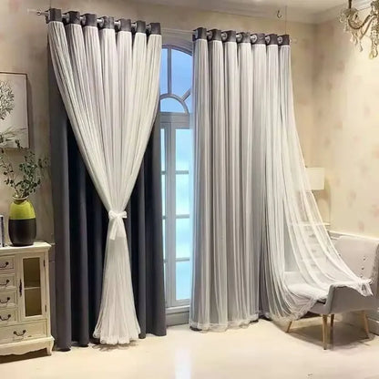 Nordic Style Solid Color Cloth Yarn Integrated Blackout Curtain Modern Bedroom Shade Curtains Living Room Luxury 나비주름 커튼 Шторы