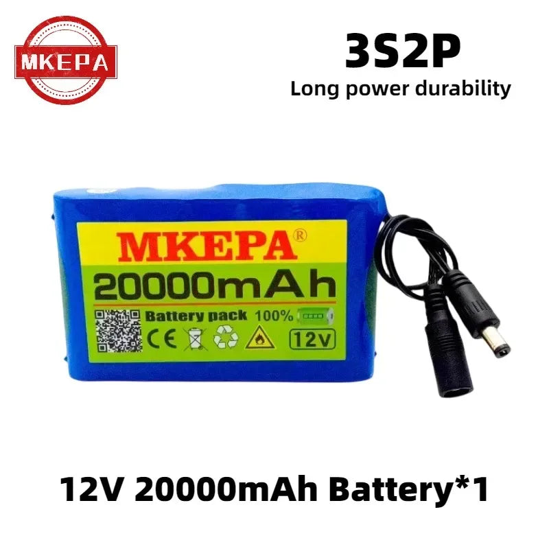 18650 12V 20000mah 3s2p Capacity DC 12.6v 20Ah Portable Rechargeable Li-ion Battery for fishing lights