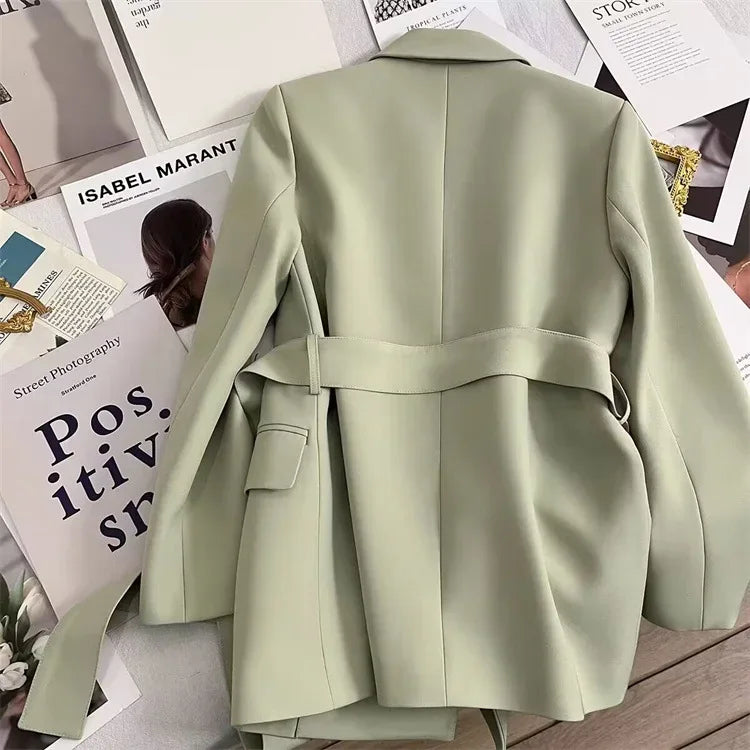 2024 Spring Autumn Suit Jacket Office Lady Fashion Elegant Commute Long Sleeve Lace Up Coat For Women 2024 Female Black Tops