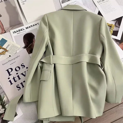 2024 Spring Autumn Suit Jacket Office Lady Fashion Elegant Commute Long Sleeve Lace Up Coat For Women 2024 Female Black Tops