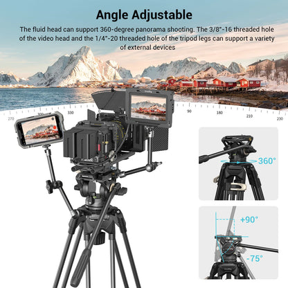 SmallRig Heavy-Duty 360° Fluid Head Tripod AD-01 186cm Video Tripod with Quick Release Plate for DSLR Camera Camcorder