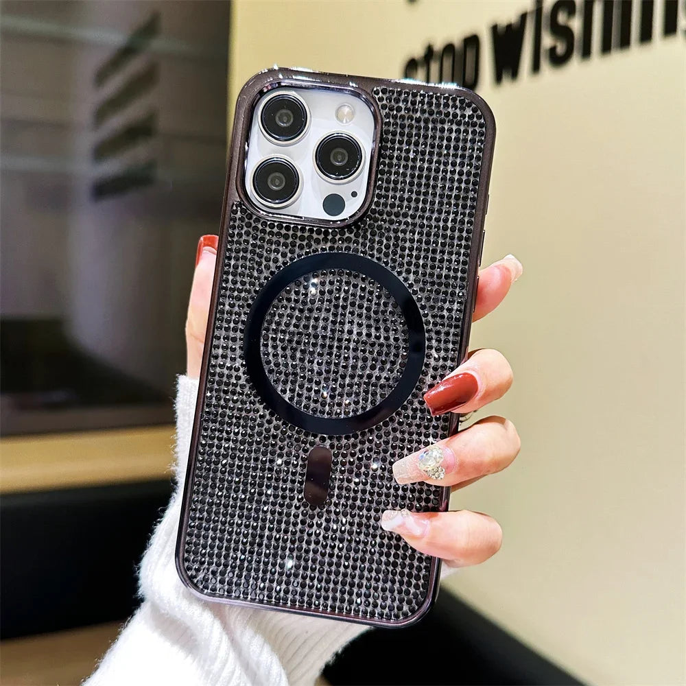 Luxury Diamond For Magsafe Case for iPhone 15 16 17 Pro Max Plus Bling Shinny Magnetic Cover for iPhone 11 12 13 14 Pro Max