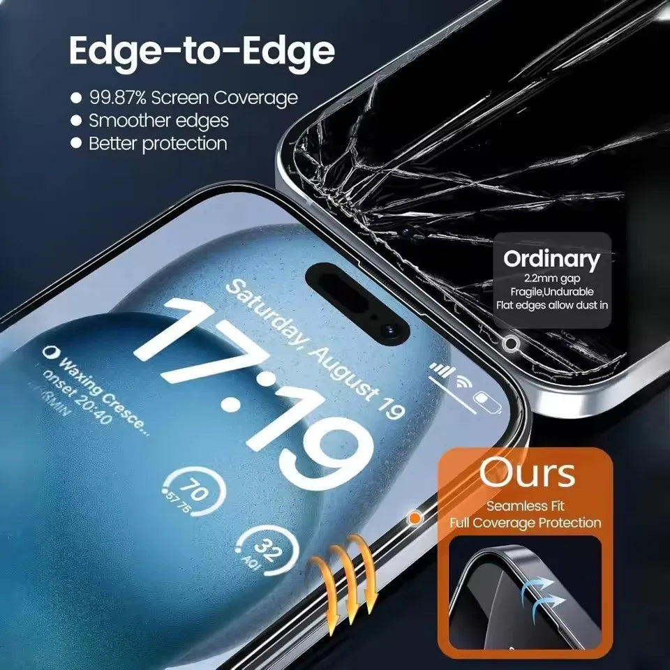 5PCS Dust Free Installation HD Screen Protector For iPhone 17 Air 16 Pro Max 15 14 13 12 11 16e X XS XR 7 8 Plus Tempered Glass