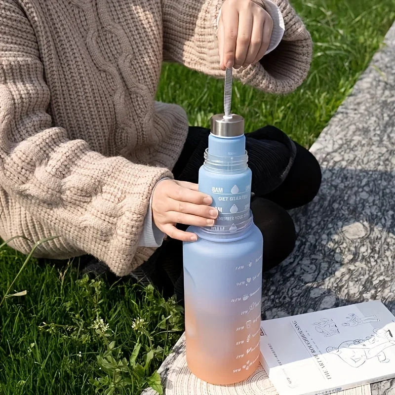 3PCS Sports Water Bottle with Time Marker Leak-proof Cup Motivational Portable Water Bottle for Outdoor Sport Fitness BPA Free