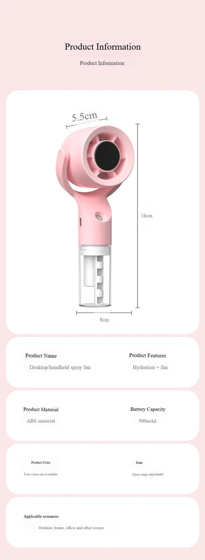 Portable Handheld Spray Mist Fan Mini Turbine Rechargeable Cooling Fan For Desktop Outdoor Camping Student Dormitory Summer Use