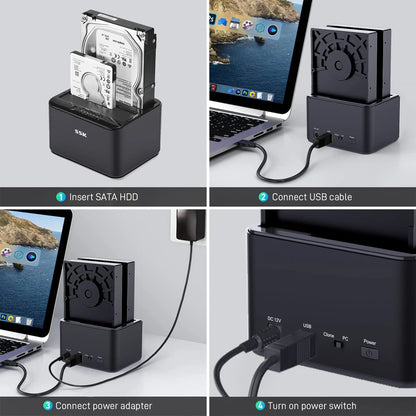 SSK Hard Drive Docking Station Dual Bay External HDD Dock for 2.5/3.5 Inch SATA HDD SSD with Offline Cloner/Duplicator Function