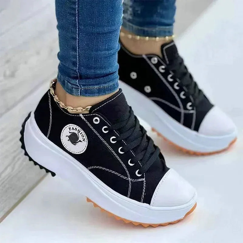 Women Patterned Canvas Sneakers Women's Casual Shoes 2025 Spring Autumn Flat Lace-up Shoes Zapatillas Mujer Chaussure Femme