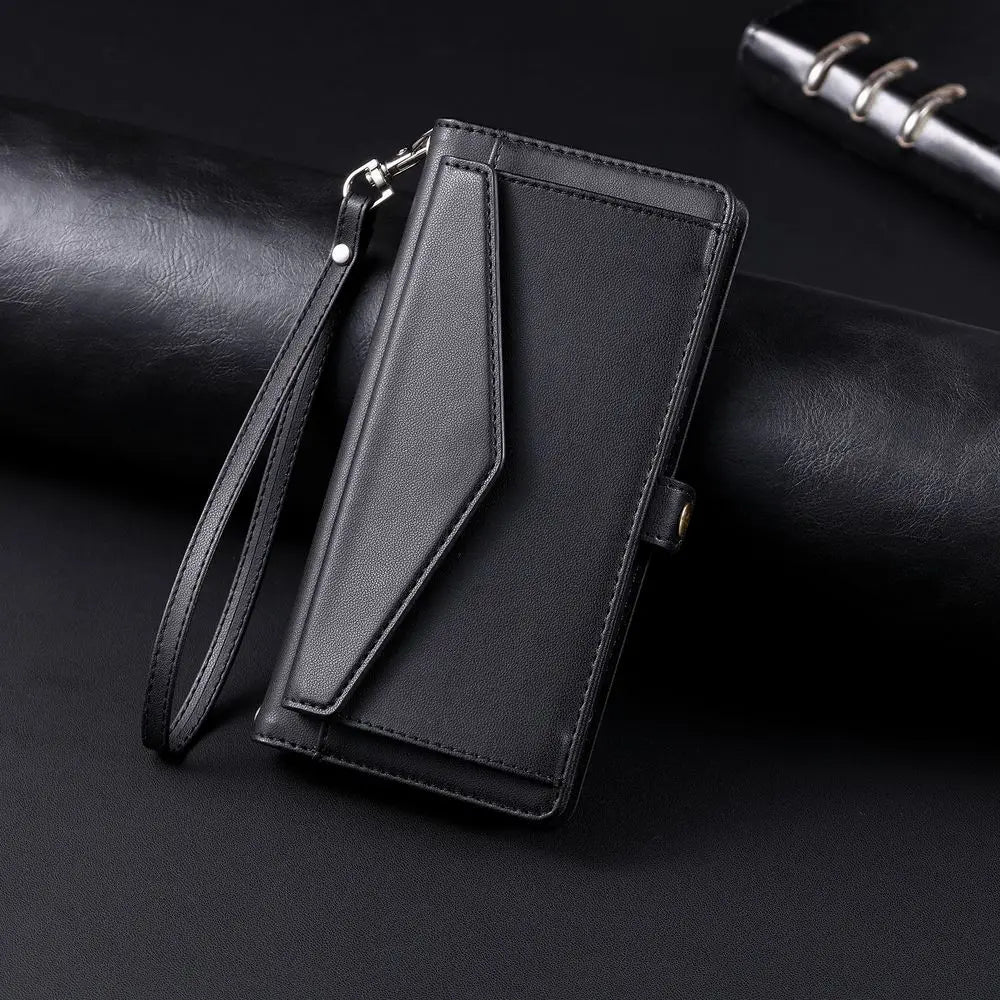 Coque Xiaomi 14 13 12 11 10 - Flip Wallet avec Porte-Carte et Lanière