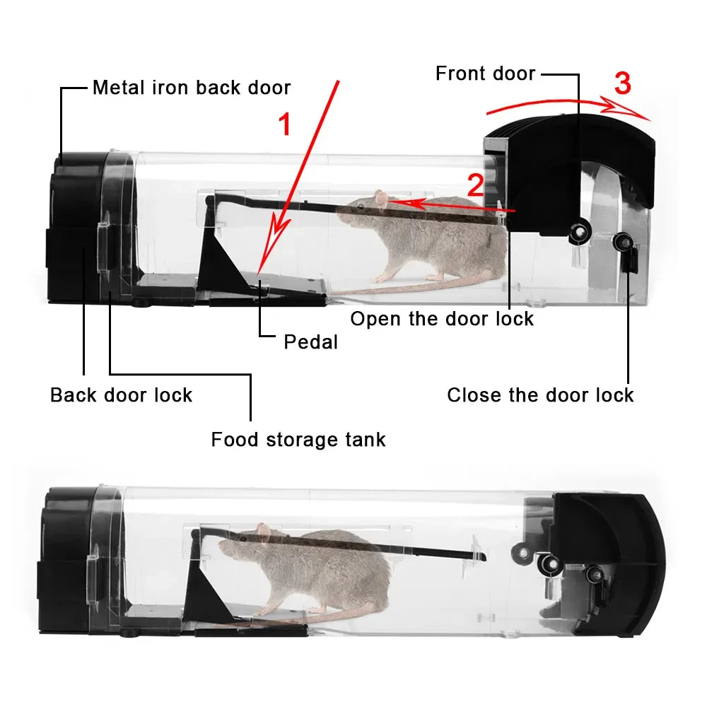 Mousetrap Safe Firm Humane Reusable Plastic Rodents Trap Household Mouse Catcher Smart Self-locking For Indoor Outdoor Garden