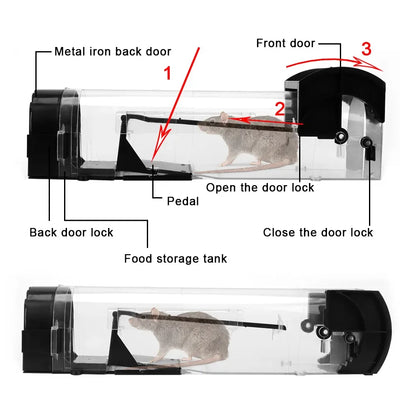 Mousetrap Safe Firm Humane Reusable Plastic Rodents Trap Household Mouse Catcher Smart Self-locking For Indoor Outdoor Garden