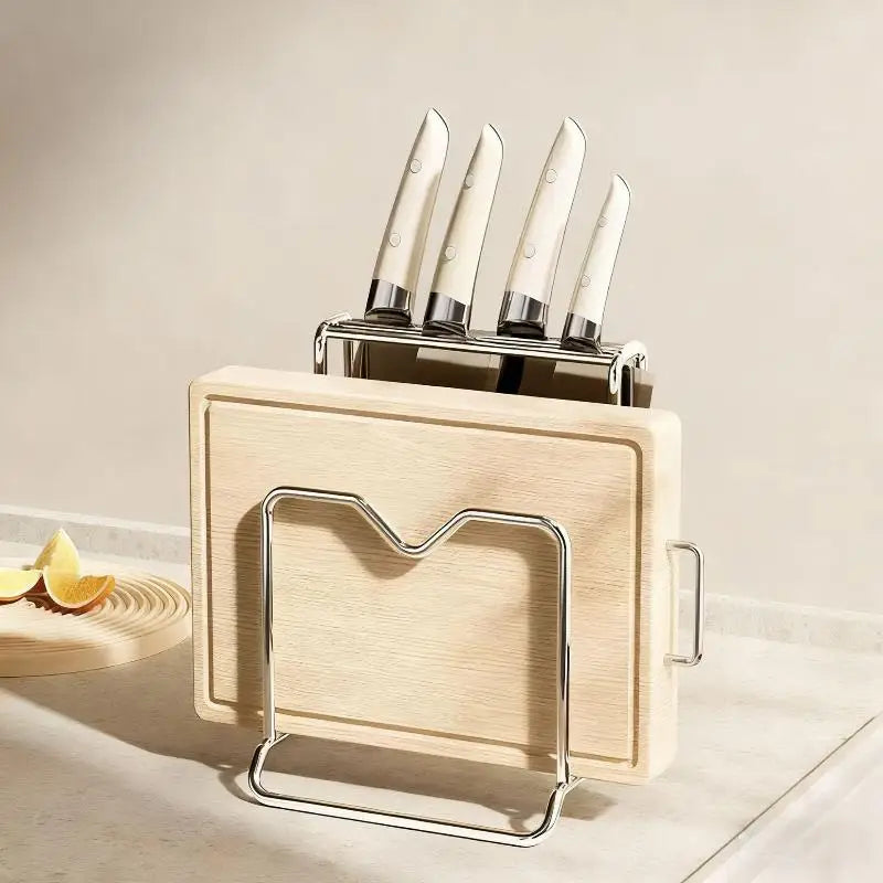 ♥Stainless Steel Kitchen Organizer Stand - Knife & Cutting Board Holder, Rounded Corner Countertop Storage Rack