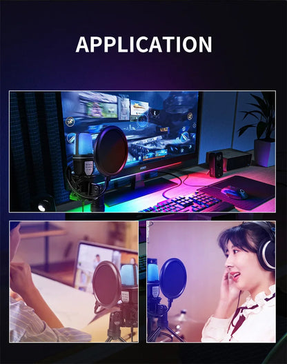 USB Microphone Clear Full RGB Capacitive Gaming Esports Desktop Microphone Live Conferencing Podcast Recording Studio Computer