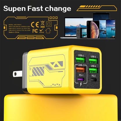 240W 6 in 1 USB C Charger Fast Charging PD3.0 QC3.0 Mobile Phone Travel Wall Adapter for iPhone17 Samsung Xiaomi Huawei EU UK US