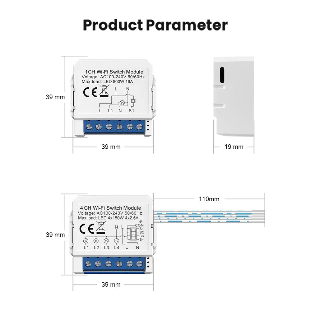 AVATTO WiFi Smart Light Switch Module，1/2/3/4 Gang DIY Breaker Neutral Wire Control Works With Tuya Alexa, Google Home