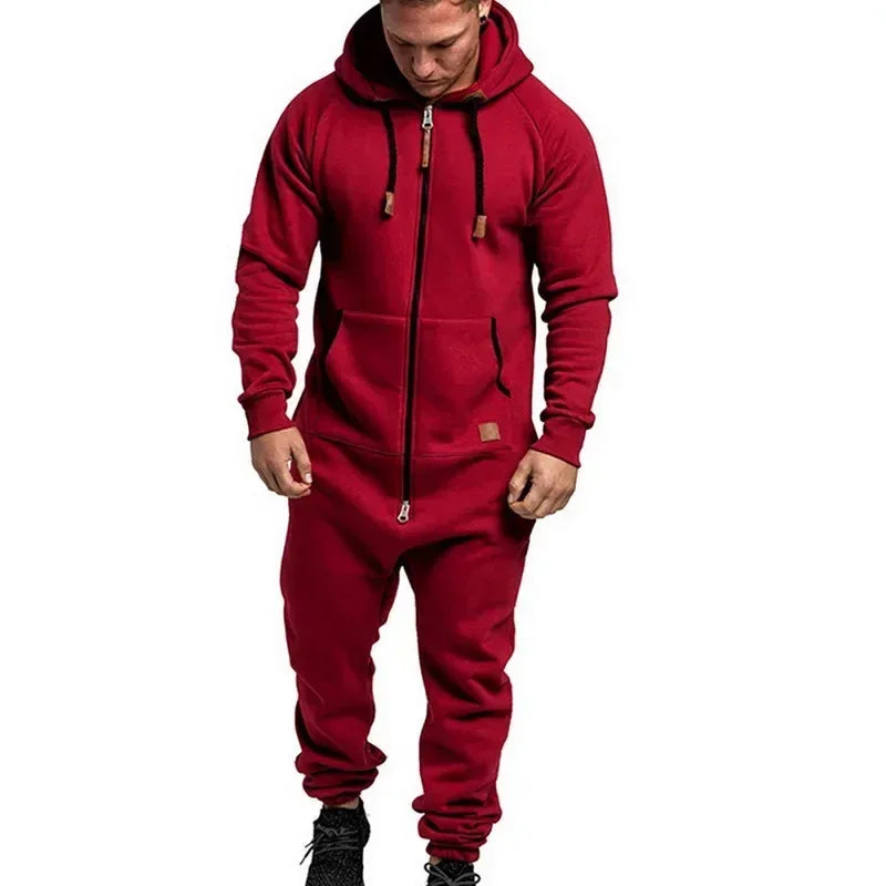New Custom Design Jumpsuit Pajamas Long-sleeved sports pants solid color splicing casual sweater men's zipper hoodie