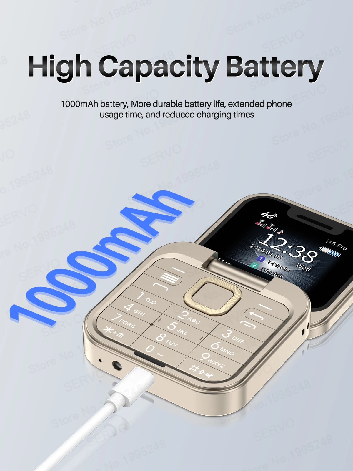 SERVO i16 PRO 4G LTE Mini Flip Mobile Phone Dual SIM Standby Call Recording Speed Dial FM Radio 1.77" Screen Foldable Cellphones