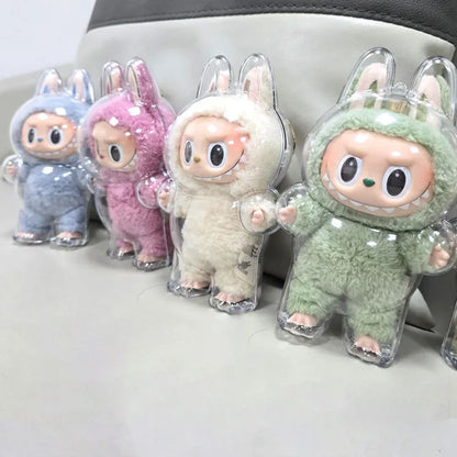 Transparent Macaron Doll Case For Labubu - Popmart Bubble Mart Storage Box, Dustproof Cover for Elf, Christmas New Year Gift