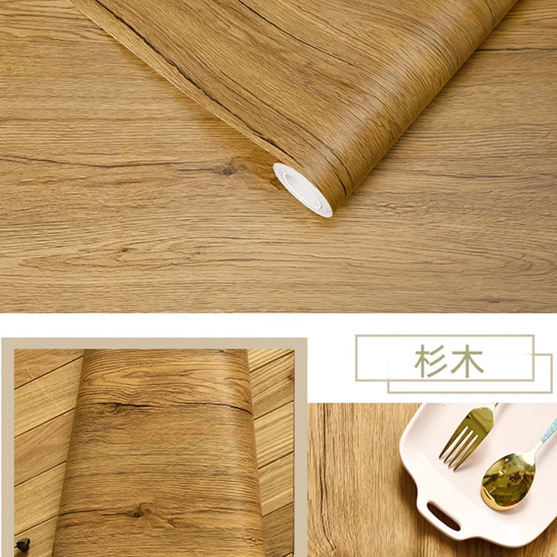 PVC Waterproof Self Adhesive Wallpaper Wall in Rolls Furniture Cabinets Vinyl Decorative Film Wood Grain Stickers For Home Decor