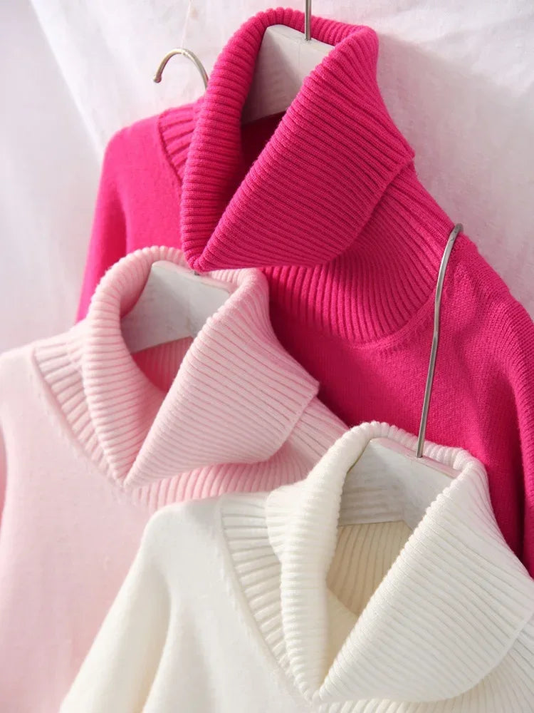 Winter Pink Turtleneck Sweaters Women Oversized Autumn Warm Women's Jumper Loose Basic White Turtleneck For Women Pullovers