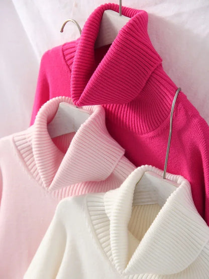 Winter Pink Turtleneck Sweaters Women Oversized Autumn Warm Women's Jumper Loose Basic White Turtleneck For Women Pullovers