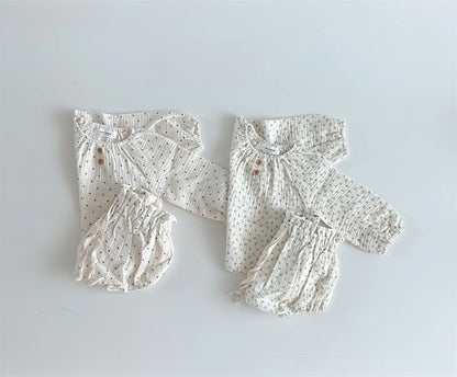 2024 Spring Newborn Floral Print Cotton Long Sleeve Tops+Shorts 2pcs Boy Girl Baby Loose Dots T-shirt Set Thin Infant Tees Suit