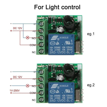 433MHz Wireless DC 12V Remote Control Switch 1CH RF 10A Relay Receiver and 2CH Transmitter For Door Electromagnetic Lock DIY
