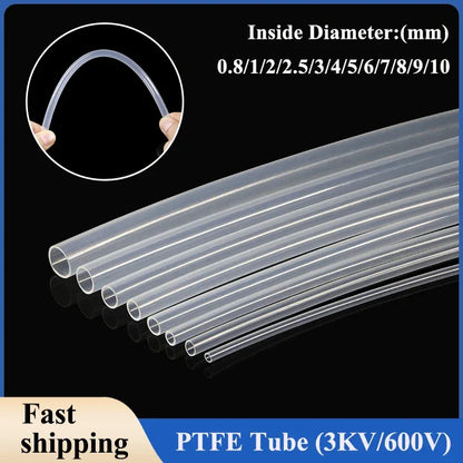 1/3/5/10M Transparent PTFE Tube For 3D Printer Parts Pipe ID 0.8 1 2 2.5 3 4 5 6 7 8 10mm F46 Insulated Hose Rigid Pipe 600V 3KV