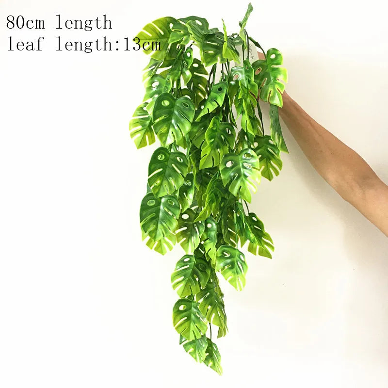 Artificial Palm Green Plants Vine Turtle Leaf Rattan Ceiling Wall Hanging Flower Maple Leaves Wedding Garden Balcony Home Decor