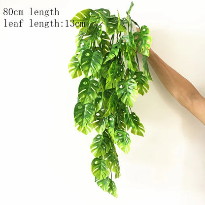 Artificial Palm Green Plants Vine Turtle Leaf Rattan Ceiling Wall Hanging Flower Maple Leaves Wedding Garden Balcony Home Decor