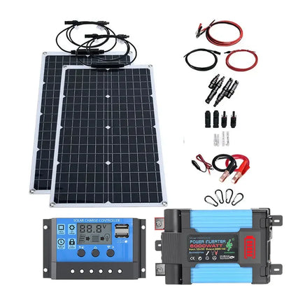 110V220V 6000W Flexible Solar Panel System Kit  12V Battery Charger Controller  Inverter Complete For Home Outdoor Capming