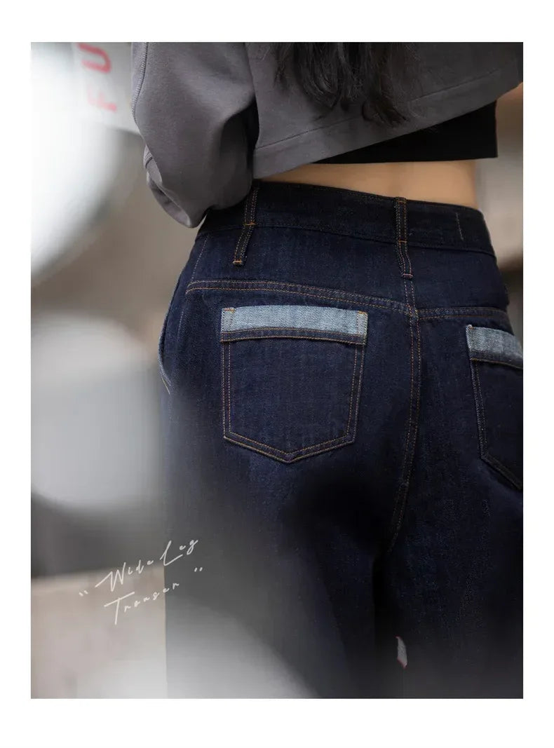Maden Women's Vintage Denim Jeans Spring and Fall High Waist Loose Straight Pants Female Cotton Baggy Jeans Streetwear Trousers
