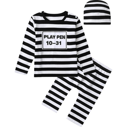 Todder Boys Prince Charming Costume Halloween Fireman Clothes Infant Photography Clothing Baby Carnival Cosplay Striped Prisoner