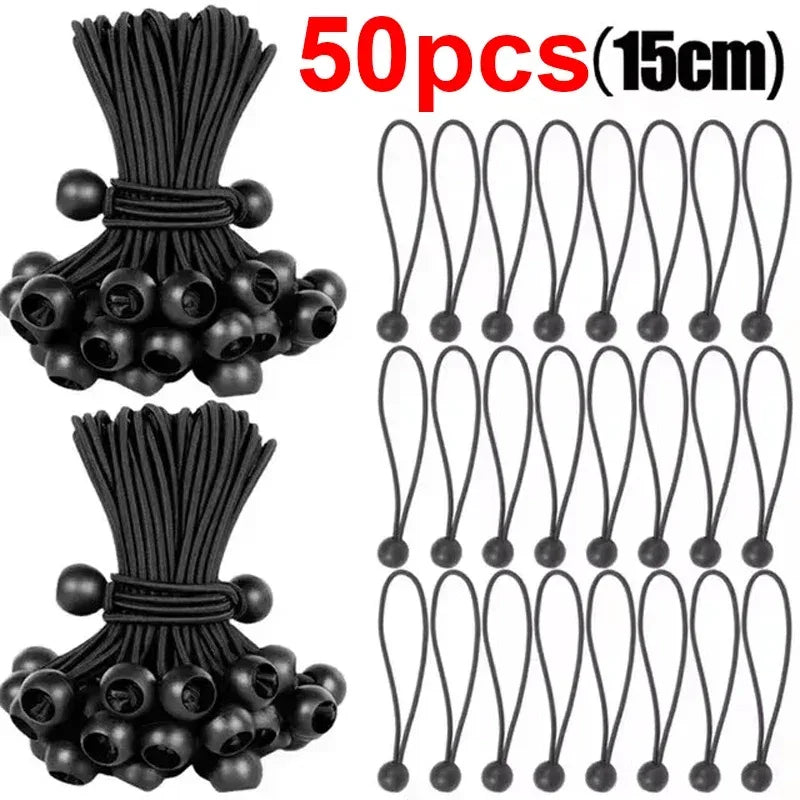 50/10pcs Bungee Ball Tarps Canvas Tarpaulin Flagpole Ties Cord Ends Elastic Rope Lace Fixed Boat Pole Camping Tent Accessories