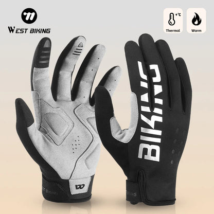 WEST BIKING Winter Warm Cycling Gloves Reflective MTB Road Bicycle Men's Windproof Thermal Anti-slip Touch Screen Sports Gloves